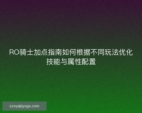 RO骑士加点指南如何根据不同玩法优化技能与属性配置