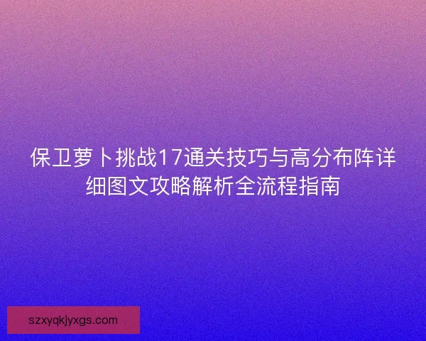 保卫萝卜挑战17通关技巧与高分布阵详细图文攻略解析全流程指南